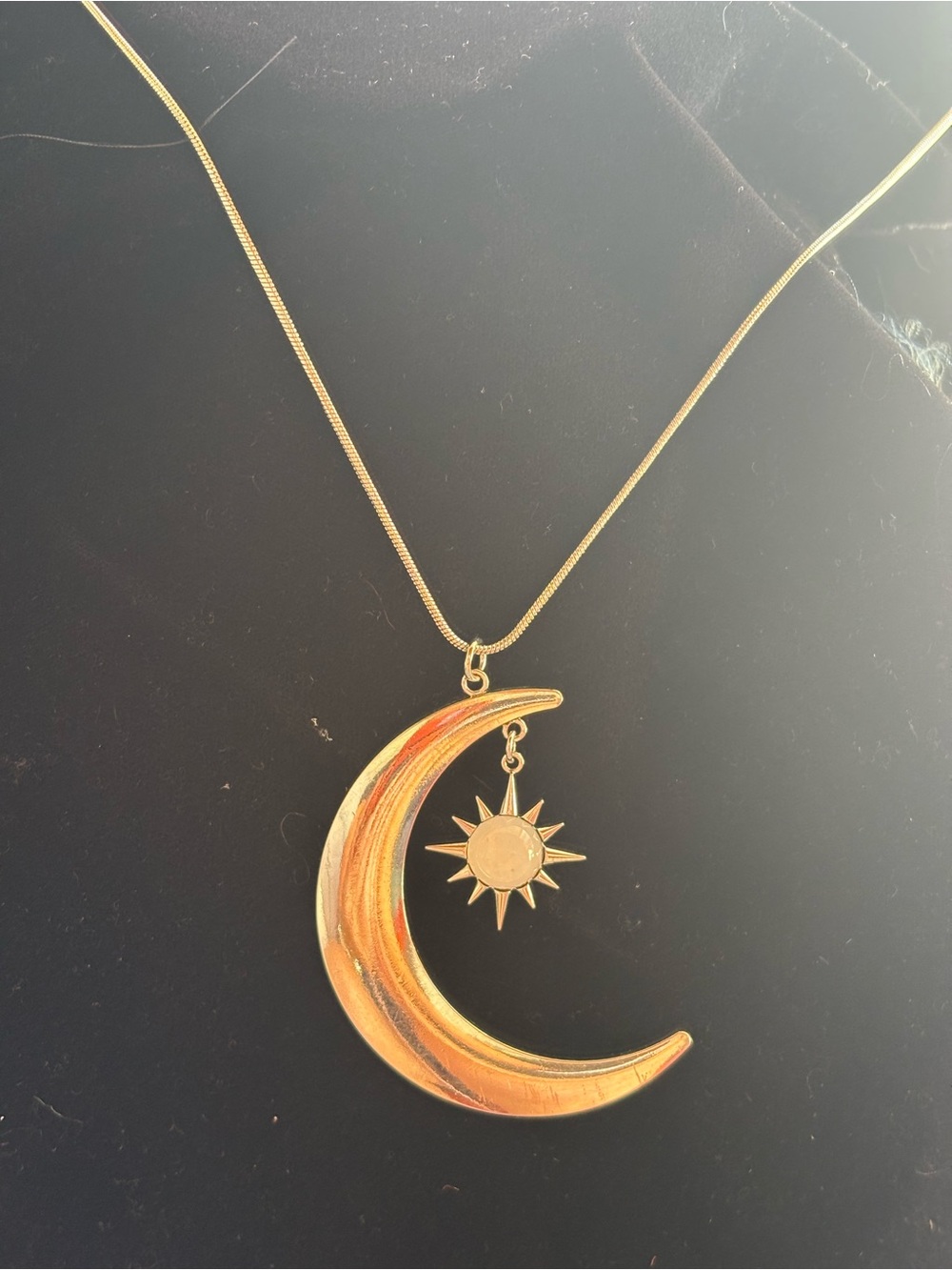 Gold Crescent Moon with Sun Charm Necklace - Celestial Pendant with long chain